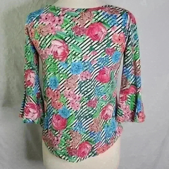 HANNAH Floral Rose Stripe Top sz S Cottagecore Boho - Picture 6 of 8
